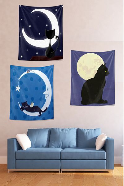 on the clouds Sleeping on the Moon at Night - Set de 3 tapiserii pentru pisici rezistente la pete