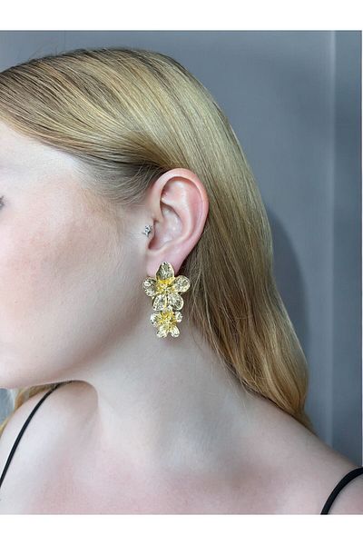 Asteria Jewelry Double Flower Pattern Dangle Earrings