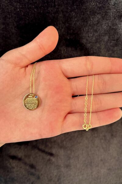 Fiyonk Kuyumculuk 14 Ayar Altın Nazarlık Kolye Ayetel Kürsi Yazılı Kolye 18 mm