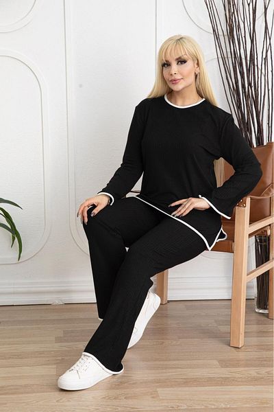 Butik Nilyam Голям размер анцуг от бяла ликра камизола - райе с детайли 24157