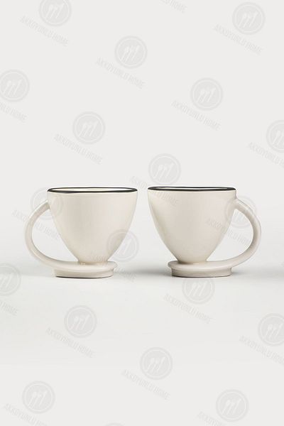 Akkoyunlu home 2-Piece Black Gilded Porcelain Coffee Cup Set - Self-Plated Mug Set