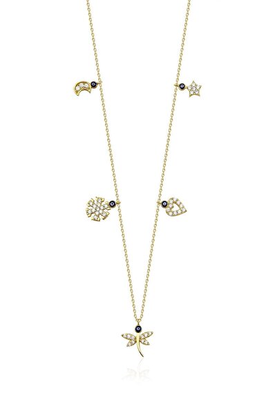 Fiyonk Kuyumculuk 14 Ayar Altın Taşlı Şans Kolyesi