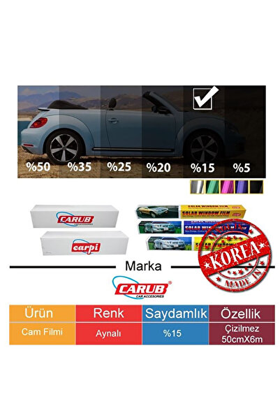 BTM OTOMOTİV Carub 50Cmx6M Window Film - Anti-Scratch and Mirrored 15%