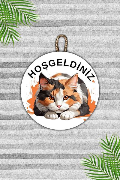 Dormot Home Modern White Cat Welcome Wooden Door Ornament - Outdoor Door Ornament