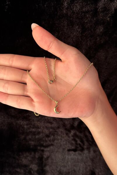 Fiyonk Kuyumculuk 14 Ayar Altın Halka Doch Zincir Hilal Ay Uçlu Kolye