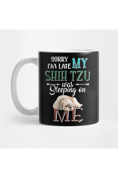 TatFast حامل عرض على شكل حيوانات بأزرار من Shih Tzu - كوب، هدية، مهر، هدايا I Am Late My Dog