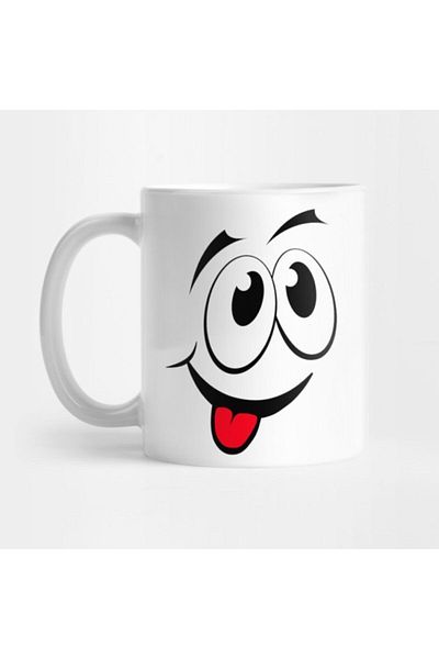 TatFast وجه سعيدSmile Face Sassy Funny Eyes Lips Nose Circle Womens Mens Laughing Graphic Tee Mug