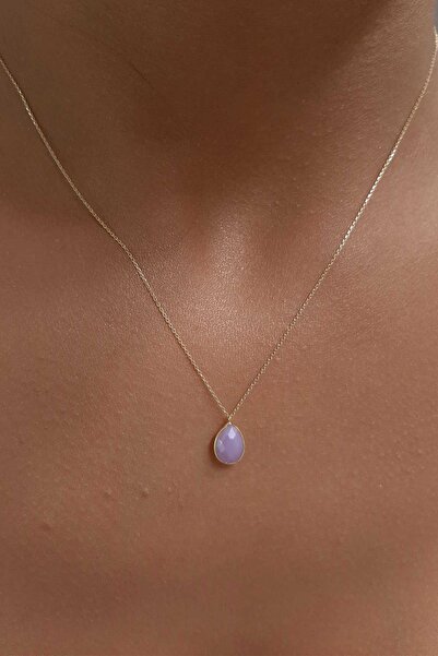 Fiyonk Kuyumculuk 14 Ayar Altın Pembe Kuvars Damla Kolye