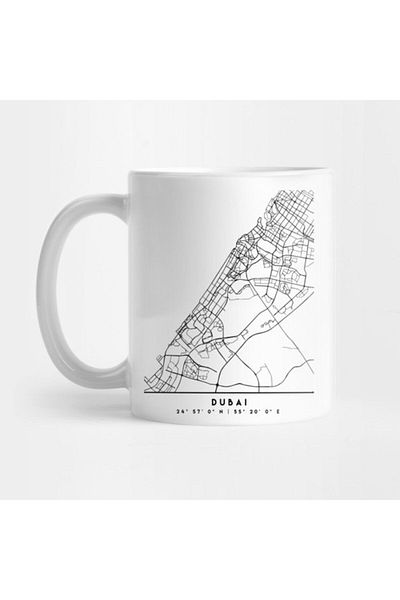 TatFast Dubai Uae Designer Black Floral Street Map Art Mug - Gift, Dowry, Presentation