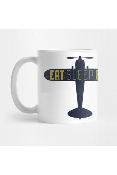 TatFast Eat Sleep Fly Retro Style Vintage Airplane Mug, Gift, Dowry, Presentation