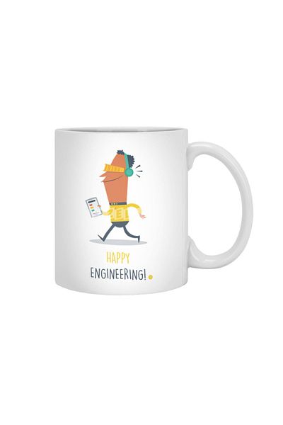 Fizello كوب أبيض Happy Engineering، هدية، مهر، عرض