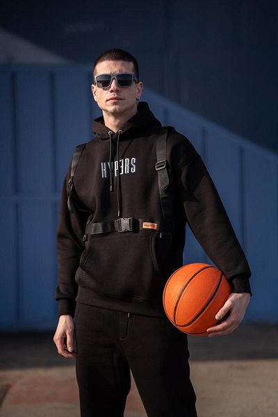 HYPERS Black Hooded Sweatshirt Jogger Set with Palaskalı Clip