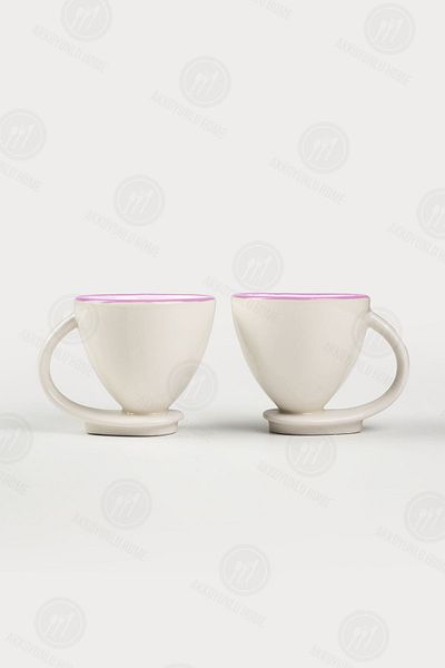 Akkoyunlu home Porcelain Coffee Cup Set of 2 - Mug Set with Saucer, Purple Gilded