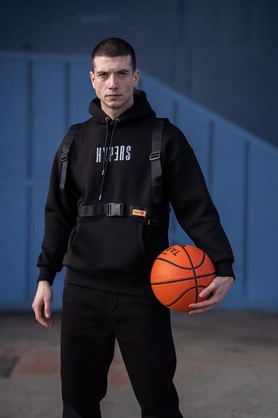 HYPERS Black Hooded Sweatshirt Jogger Set with Palaskalı Clip