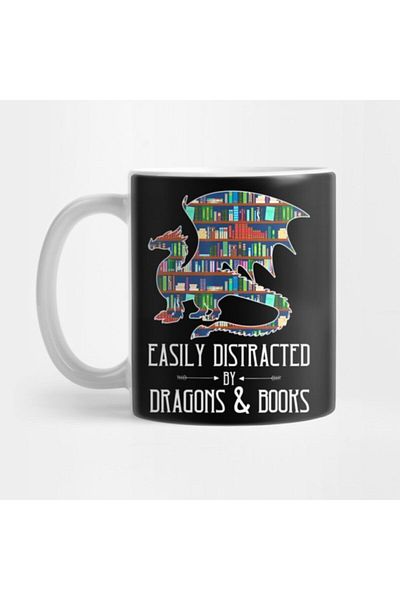 TatFast Decorated Mug with Skirt Dragon and Books - Gift, Dowry, Presentation
