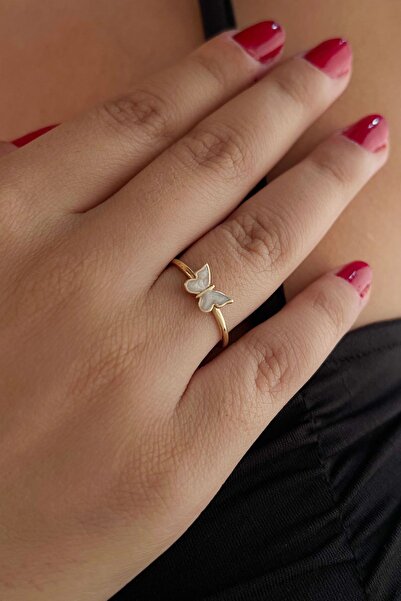 Fiyonk Kuyumculuk 14 Ayar Altın Beyaz Mineli Kelebek Yüzük