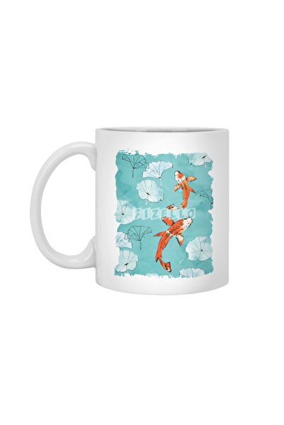 Fizello كوب أبيض من Waterlily Koi In Turquoise، هدية، مهر، هدية