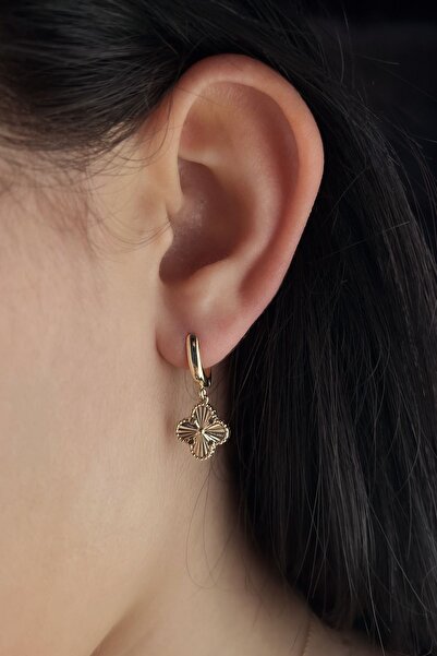 Fiyonk Kuyumculuk 14 Ayar Altın Shine Şans Yoncası Set (kolye,bileklik, Yüzük, Küpe)