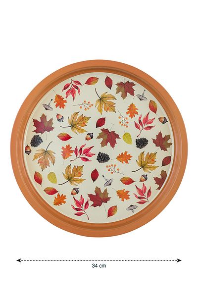 LC Waikiki 34 cm Round Metal Tray - Autumn Leaf Printed