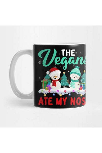 TatFast تي شيرت عيد الميلاد النباتي - كوب The Vegans Ate My Nose، هدية، مهر، عرض