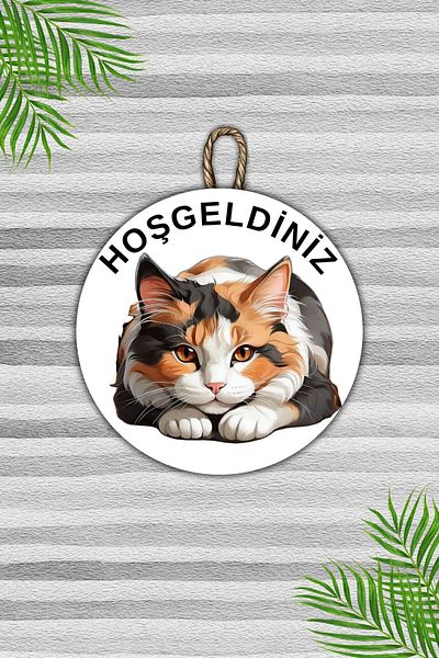 Dormot Home Modern White Floor Cat Wall Door Ornament - Outdoor Wooden Door Ornament