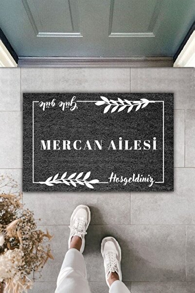 Dormot Home Kişiye Özel Tasarım Paspas - Beyaz Yazılı Hoşgeldiniz Ve Güle Gül...