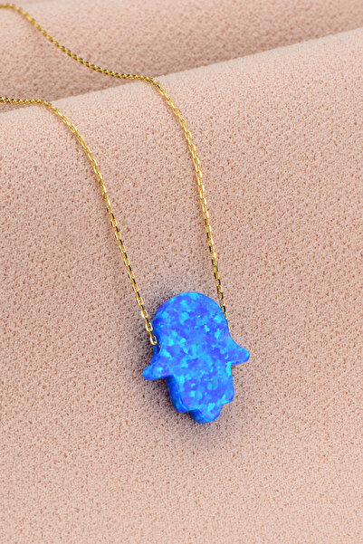 Bilsen Store 925 Ayar Gümüş Altın Kaplama Opal Taşı Fatma Ana Eli Kolye