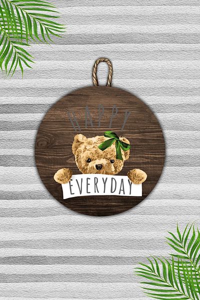 Dormot Home Modern Wooden Door Ornament - Floor Teddy Bear Happy Everyday Door - Outdoor Door Water