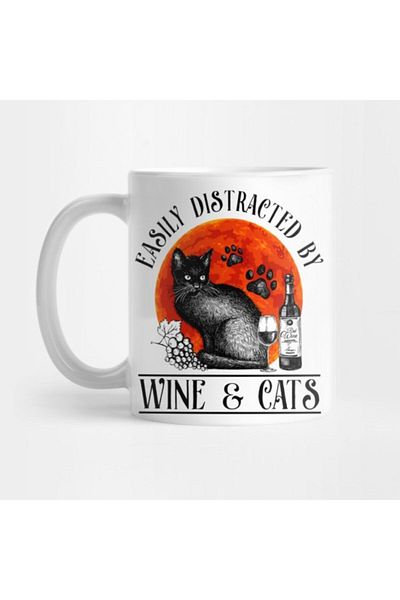TatFast Easıly Dıstracted by Cats and Wıne - Funny Mug, Gift, Dowry, Presentation