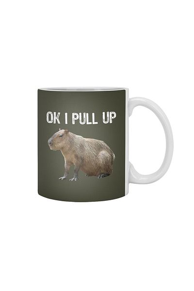 Fizello كوب أبيض من Ok I Pull Up Capybara، هدية، مهر، حامل عرض