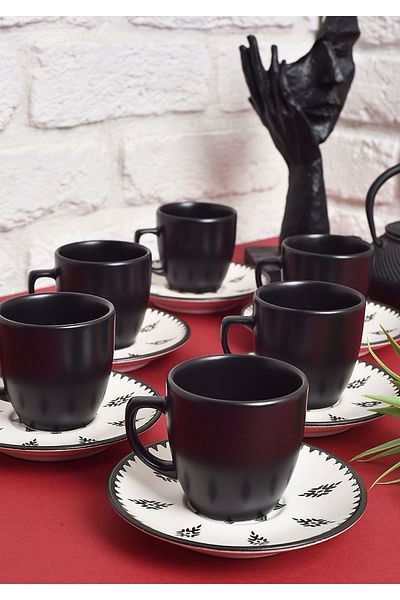 ŞURA MUTFAK 100ml Turkish Coffee Cup Set for 6 People - Retro Digital Print
