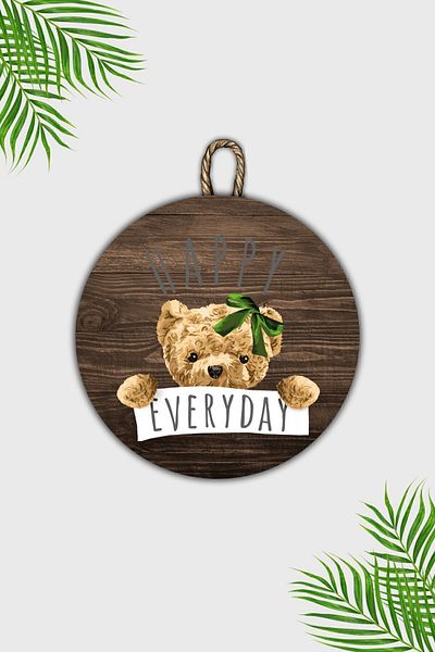 Dormot Home Modern Wooden Door Ornament - Floor Teddy Bear Happy Everyday Door - Outdoor Door Water