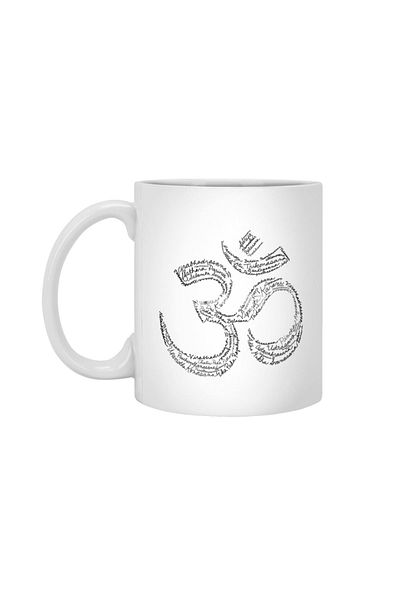 Fizello كوب أبيض لفن اليوغا Om Word Art، هدية، مهر، حامل عرض
