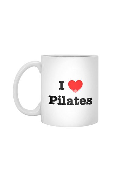 Fizello كوب I Heart Pilates باللون الأبيض، هدية، مهر، حامل عرض