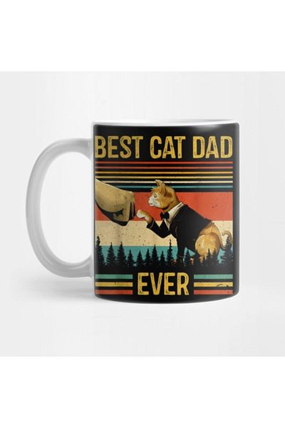 TatFast Best Cat Dad Ever Paw Fist Bump Fit Vintage Retro Gift Men Mug