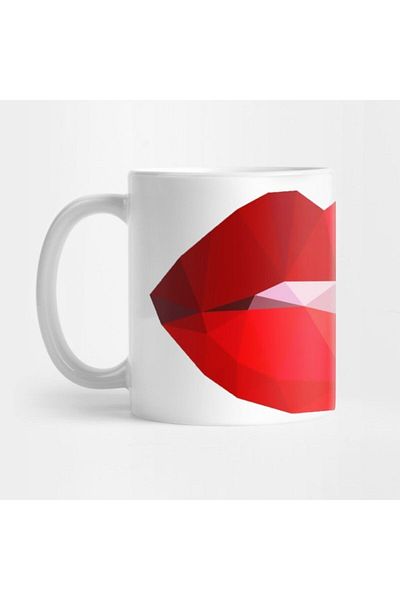 TatFast Minimalist Low Poly Red Lips Mug, Gift, Dowry, Presentation