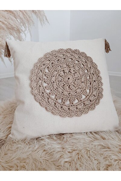 ZÜMAL Makrome Örgü Keten Dekoratif Kırlent Kılıfı Tekli -Yastık 43x43 Cm (Ren...