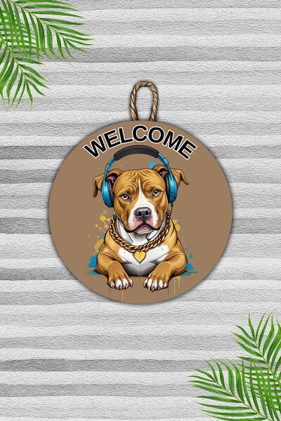 Dormot Home Модерна кафява питбул и музикална украса за врата - външна дървен...