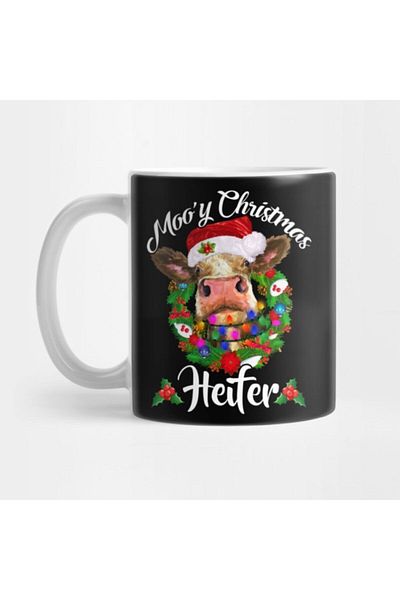 TatFast Moo_y Christmas Heifer - حامل عرض خفيف الوزن، كوب ومهر هدية