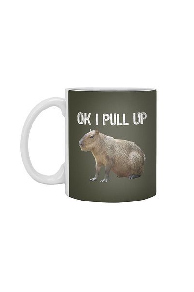 Fizello كوب أبيض من Ok I Pull Up Capybara، هدية، مهر، حامل عرض