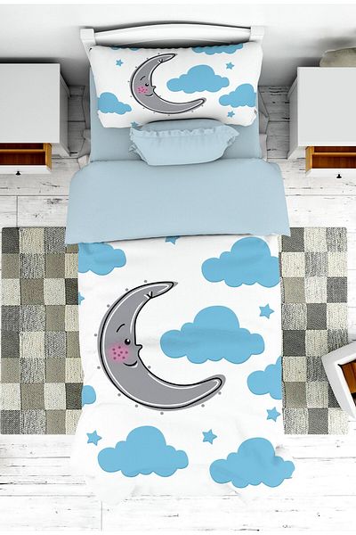on the clouds Cute and Cloud Patterned Bedspread and Pillowcase for Young Children Baby - Pike
