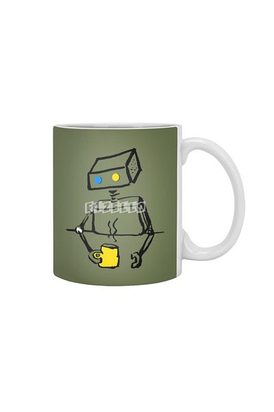 Fizello كوب أبيض من Robot On Coffee Break، هدية، مهر، عرض