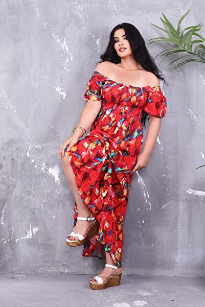 Siyezen Long Flared Dress with Elastic Collar