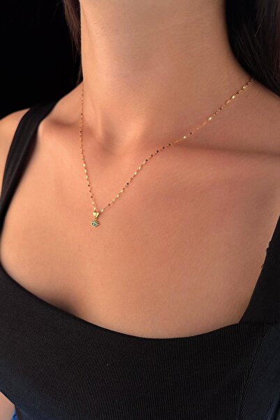 Fiyonk Kuyumculuk 14 Ayar Altın Işıltılı Aynalı Zincir Kirpik Uçlu Kolye