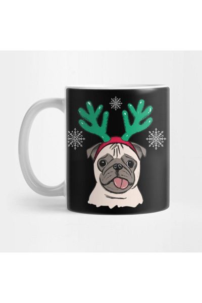 TatFast كوب Pug Dog Chsitmas، هدية، مهر، حامل عرض