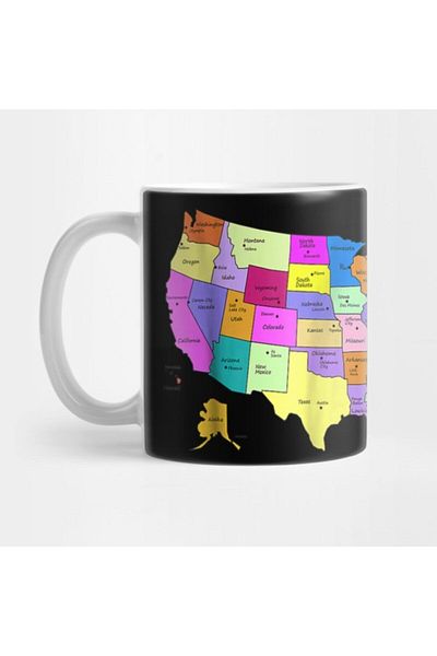 TatFast كأس USA Geography - خريطة ملونة لعواصم الولايات مع هدية ومهر وعرض
