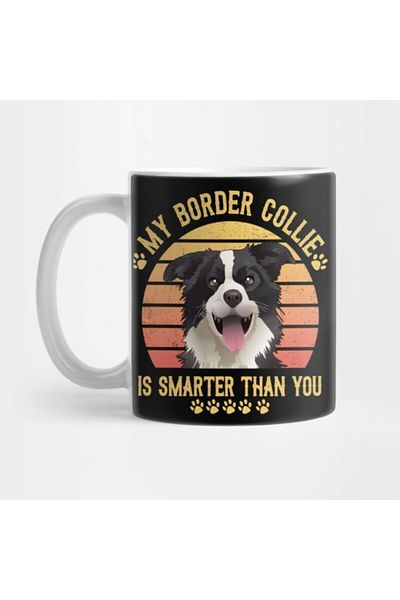 TatFast هدية لمحبي الكلاب تي شيرت My Border Collie هو أكثر ذكاءً من كوبك