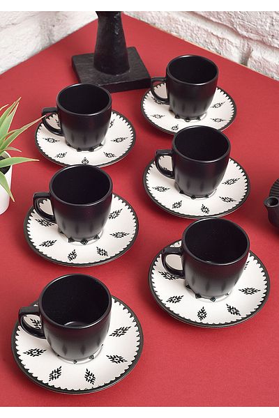 ŞURA MUTFAK 100ml Turkish Coffee Cup Set for 6 People - Retro Digital Print