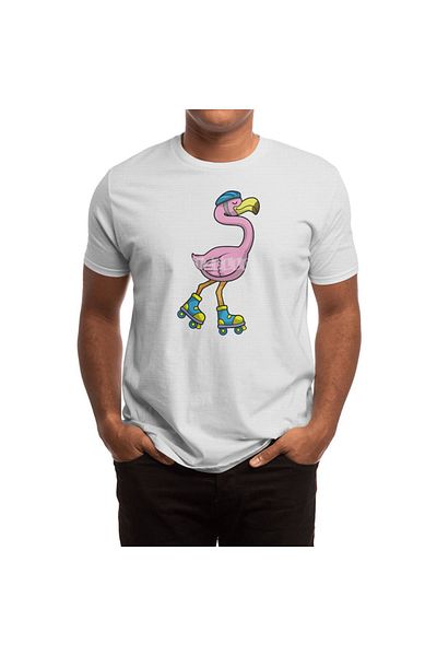 Fizello Flamingo Skater - Άνδρες, γυναίκες, Unisex Λευκό T-shirt, Inline Skates και Helmet