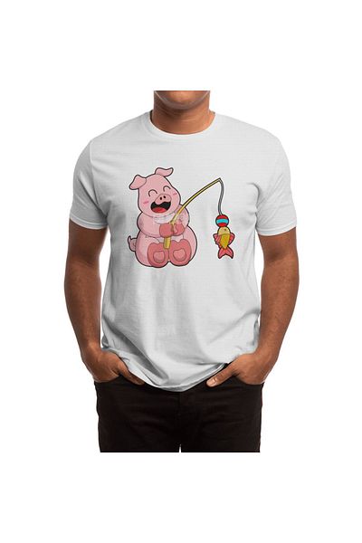 Fizello Tricou alb pentru bărbați și femei - Tricou unisex Pig At Fishing With Fish